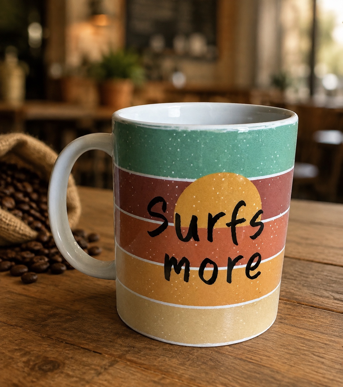 Taza de cerámica personalizada con diseño de estilo surf
