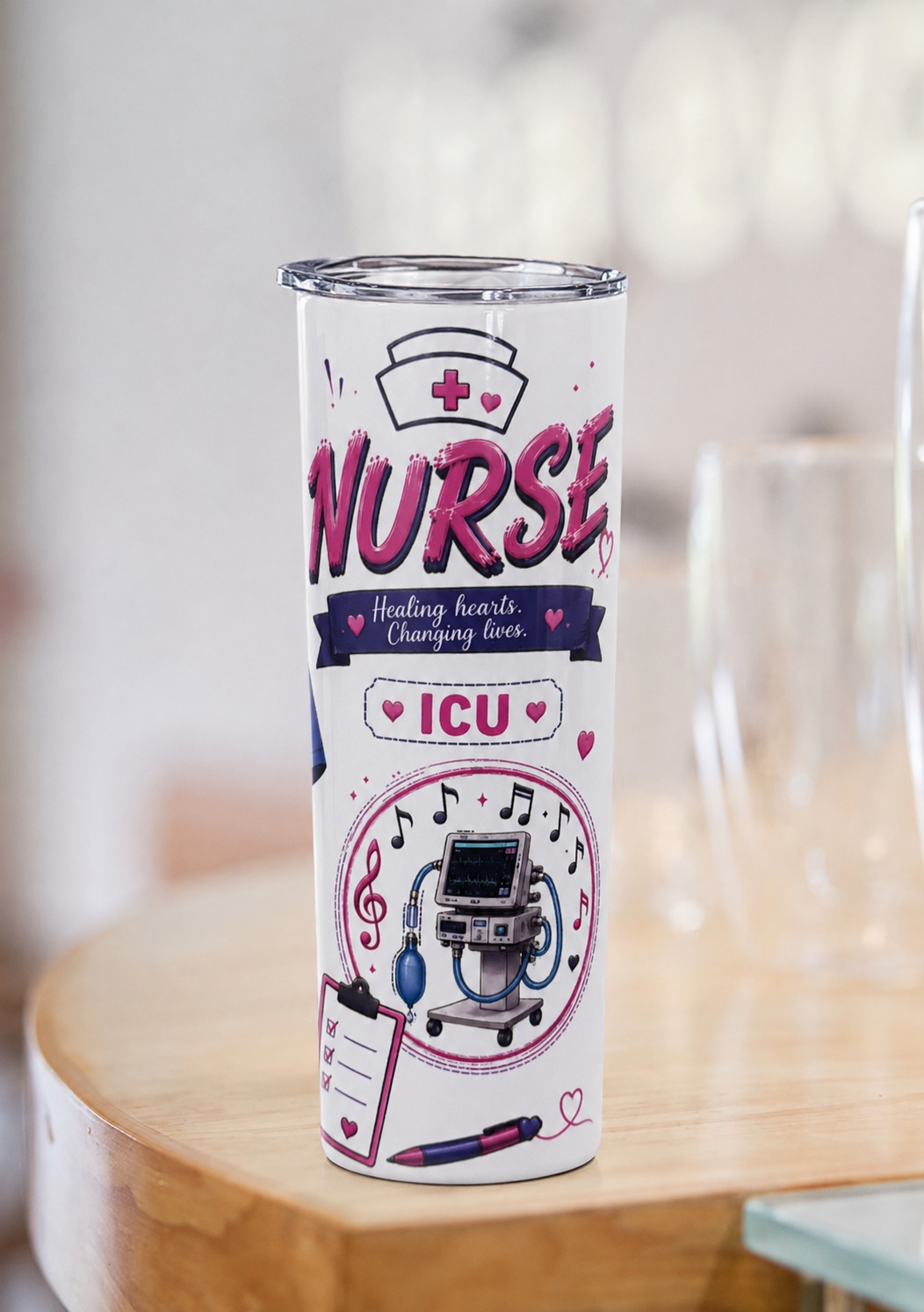 Tumbler de 20 onzas sublimado con diseño de enfermería